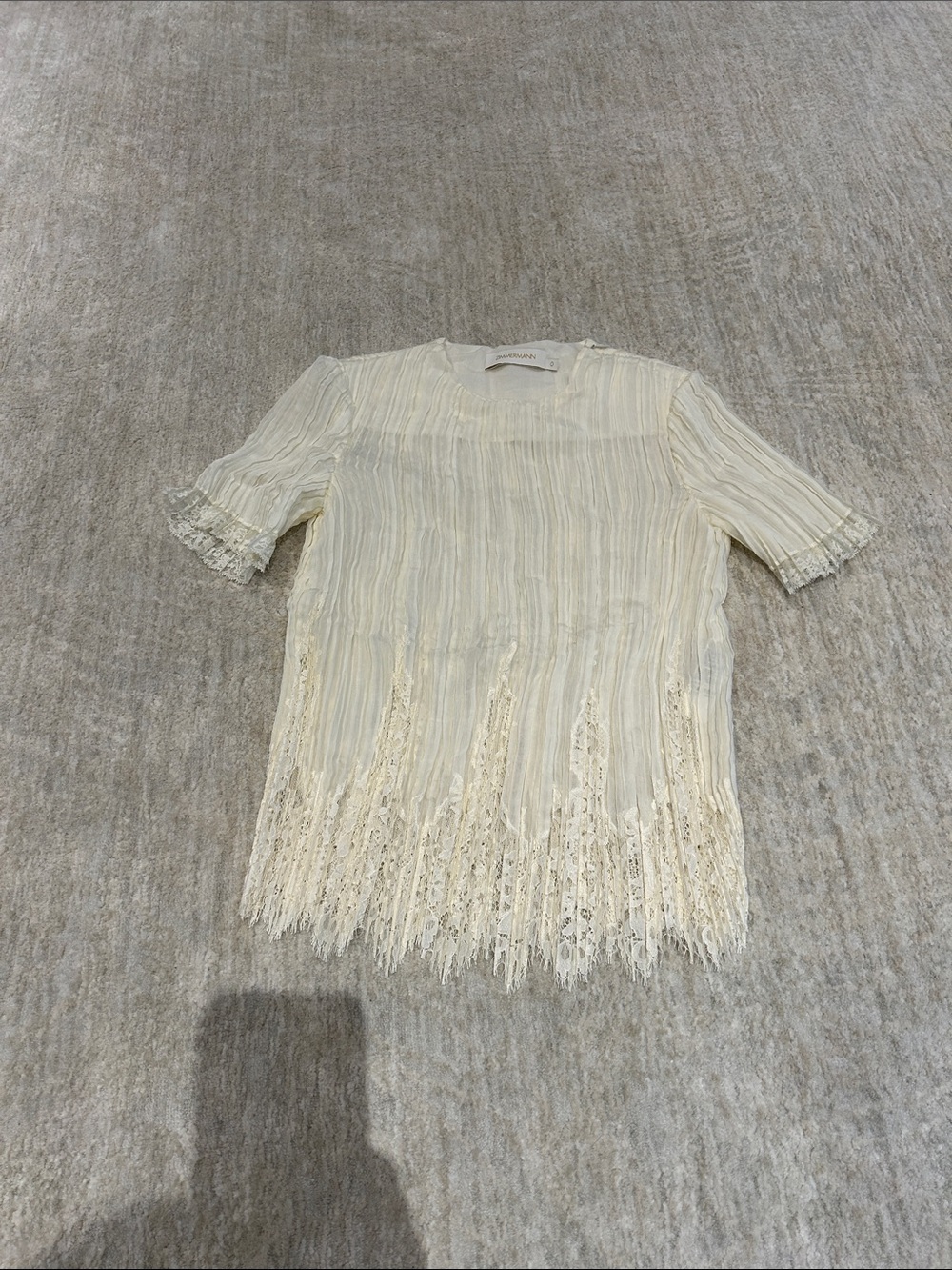 Zimmermann Ivory Lace-Hem Short Sleeve Blouse